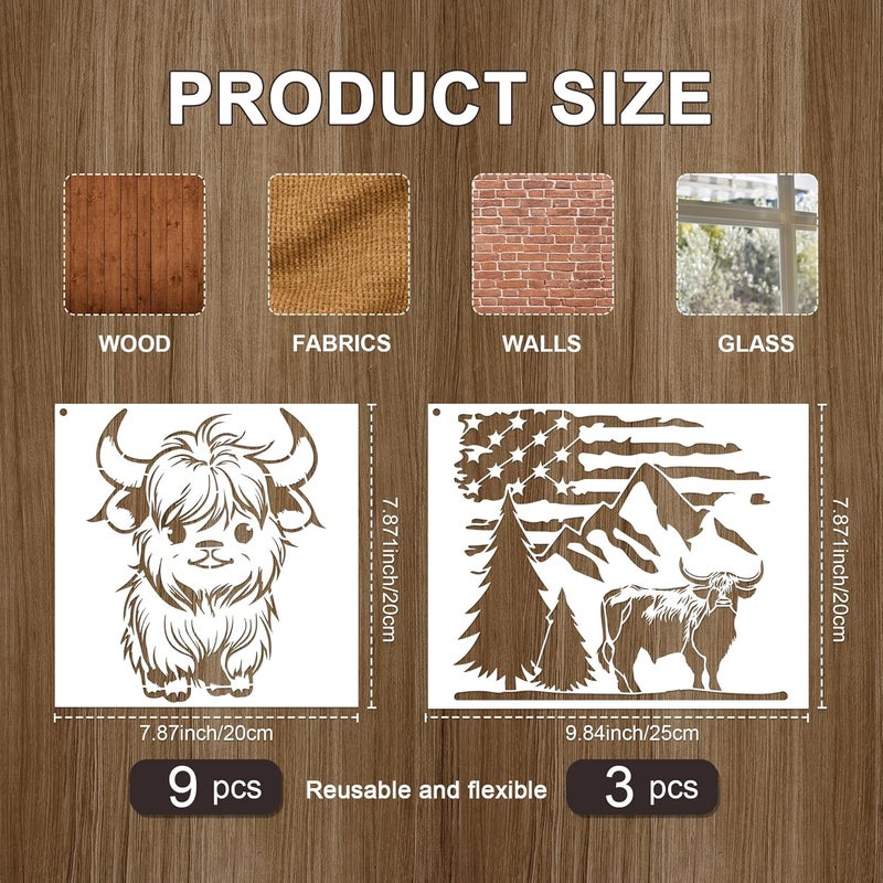 Keluna 12 Pcs Reusable Cow Farmhouse Stencils for Painting - Large Flower Cow Paint Stencils, Animal Template for Crafts on Wood Canvas Furniture - Image 4
